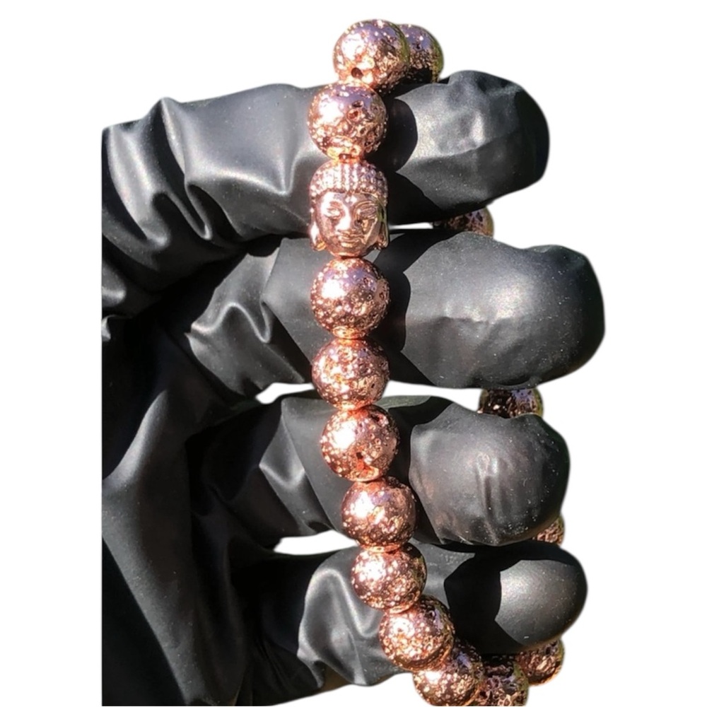 Authentic Copper Electroplated Over Quartz Stretch Buddha Beaded Bracelet